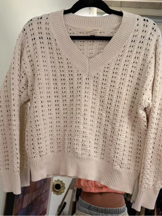 Universal Thread Cream V-Neck Open Eyelet Knit Sweater - Picture 2 of 7